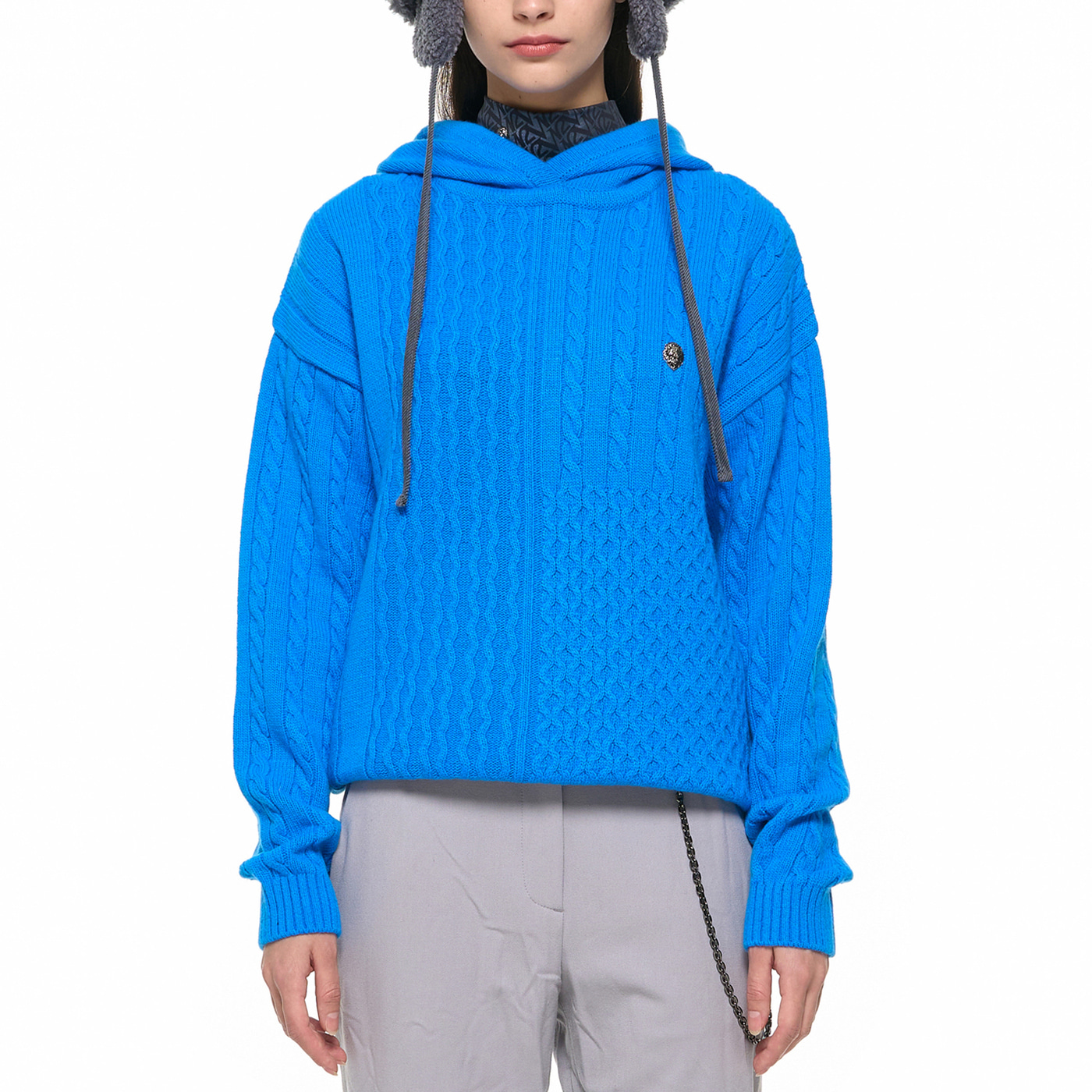 WOMEN VARIOUS CABLE MIXED OVER FIT HOOD_BL